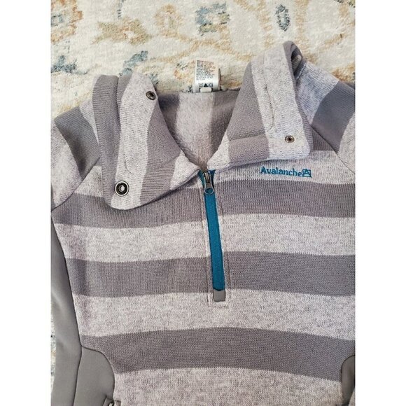 Avalanche Woman's 1/4 Zip Pullover Sweater Size Small Hooded Teal Gray Stripes - Picture 4 of 12